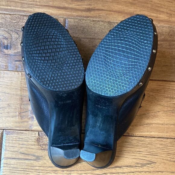 STUART Weitzman Black Leather Studded Heeled Mules Size 8 - Picture 11 of 11